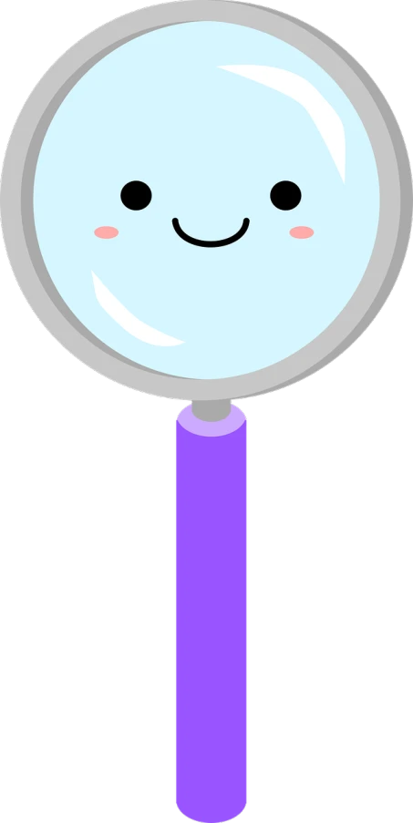 a magnifying glass with a smiling face, a cartoon, pixabay, mingei, purple and blue colored, black mirror series, medium long shot, ((portrait))