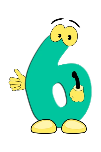 an image of a cartoon number 6, a screenshot, pixabay, black cyan gold and aqua colors, matt groening style, thumb up, tummy