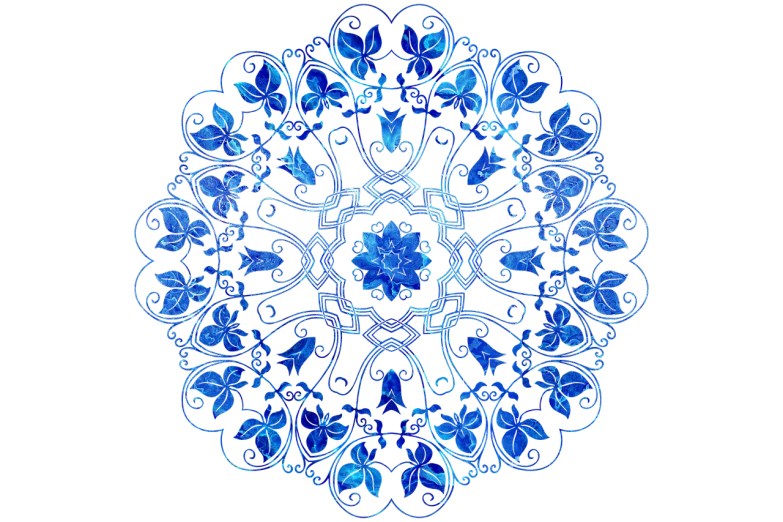 a blue circular design on a black background, a digital rendering, inspired by Nicholas Hilliard, flickr, arabesque, translucent roses ornate, carved from sapphire stone, hou china, serene