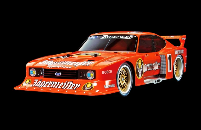 an orange race car on a black background, a digital rendering, flickr, photorealism, the last v 8 interceptor, takaratomy, wallpaper - 1 0 2 4, 7 0 - s