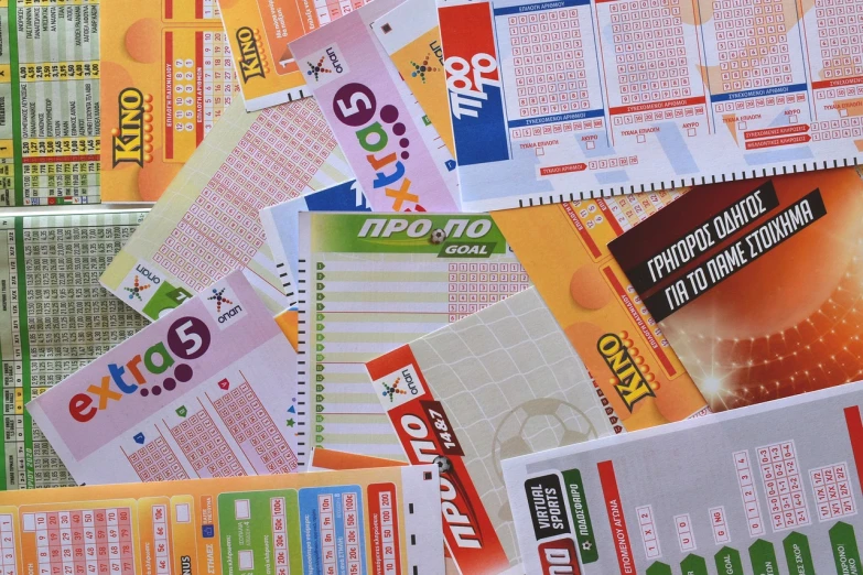 a pile of lotto tickets sitting on top of each other, a photo, pixabay, les automatistes, mixture turkish and russian, ffffound, advertisements, christophe szpajdel