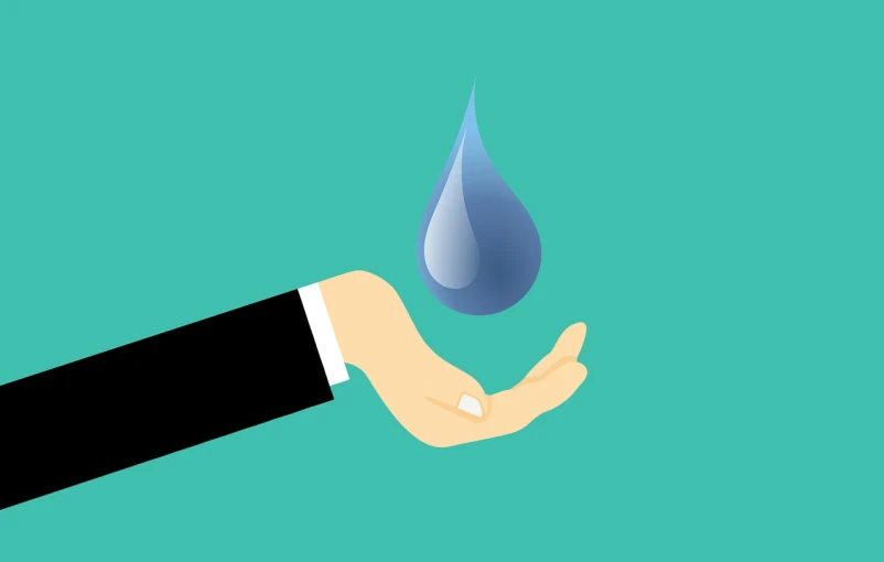 a person's hand holding a drop of water, an illustration of, shutterstock, flat color, smooth illustration, monsoon, high detail illustration