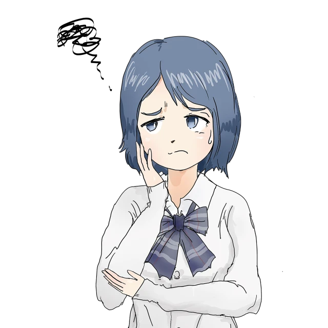 a close up of a person wearing a shirt and tie, inspired by Rei Kamoi, pixiv, crying and reaching with her arm, blue short hair, depressed sad expression, japanese girl school uniform