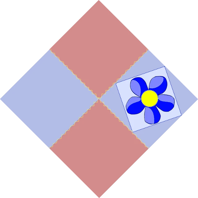 an image of a flag with a flower on it, inspired by Josef Block, diamond, blue colors with red accents, with a square, daisy