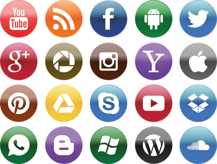 a bunch of different colored buttons on a black background, a photo, shutterstock, digital art, logo for a social network, round logo, platforms, wikipedia