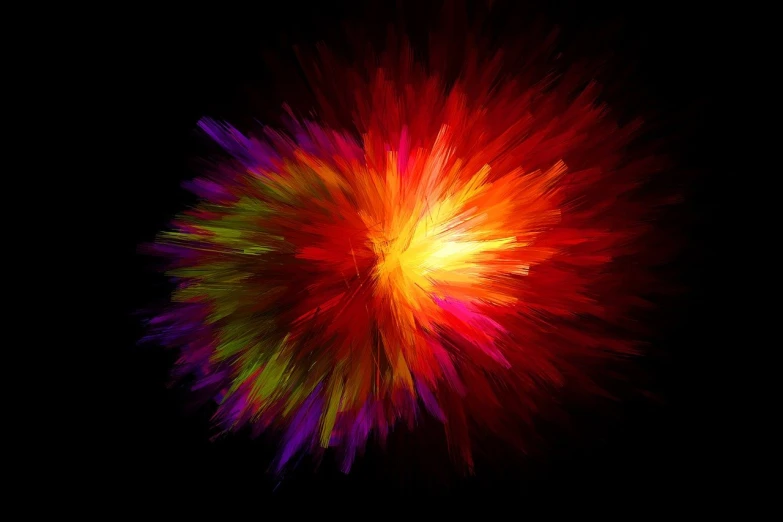 a close up of a colorful flower on a black background, digital art, bomb explosion, red spike aura in motion, 4k high res, bright colored streaks of hair