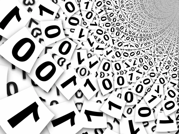 a black and white photo of a spiral of numbers, by Elias Ravanetti, shutterstock, digital art, a huge, operation, with a white background, stats
