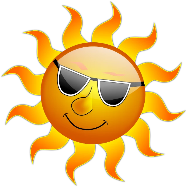 a cartoon sun wearing sunglasses on a white background, a picture, by Robert Richenburg, rayonism, !!beautiful!!, link, hot temperature, ssao