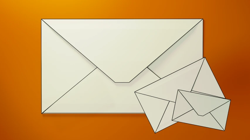 two envelopes sitting next to each other on an orange background, by Matt Stewart, pixabay, postminimalism, cel shaded vector art, clear lines and shapes, stock photo, kenton nelson