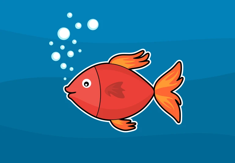 a cartoon fish with bubbles coming out of it's mouth, vector art, shutterstock, red color theme, small fish swimming around, with a blue background, game icon