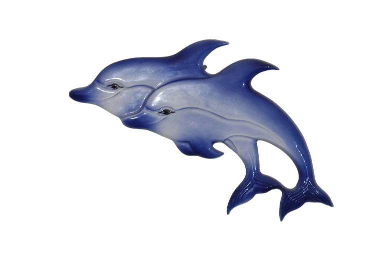 a close up of a dolphin on a white background, pixabay, fine art, dipped in polished blue ceramic, adult pair of twins, made out of clear plastic, wall