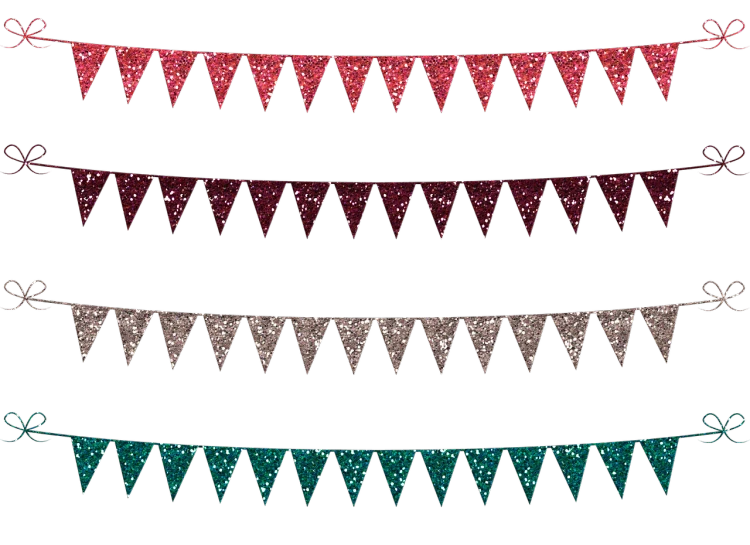 a set of glitter pennants on a black background, a digital rendering, maroon, very cute, beautiful image, holiday