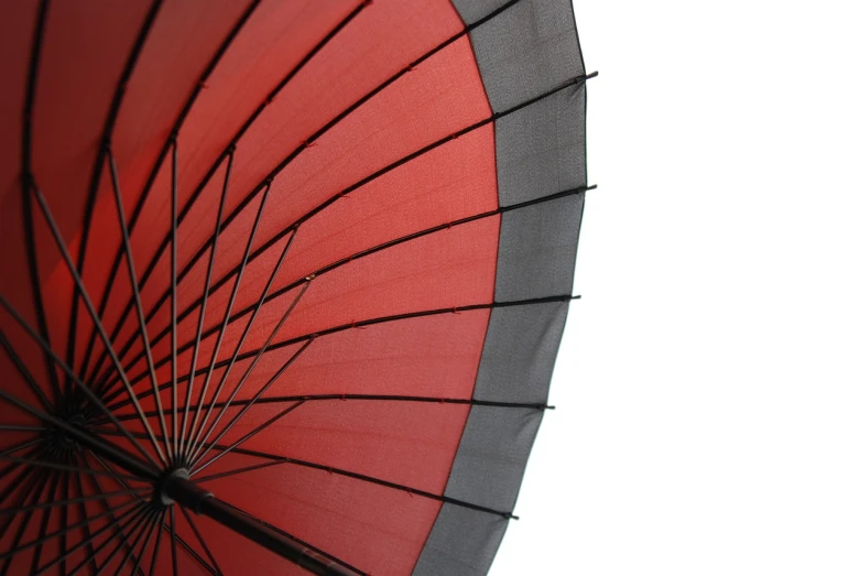 a close up of a red and black umbrella, a stock photo, sōsaku hanga, highly detailed product photo, high quality product photo, detailed product photo, soft grey and red natural light