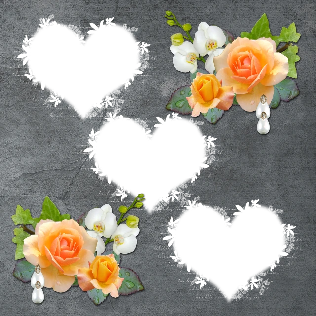 a bunch of flowers that are next to each other, inspired by Cindy Wright, romanticism, entwined hearts and spades, beautiful frames, the background is black, photoshop collage