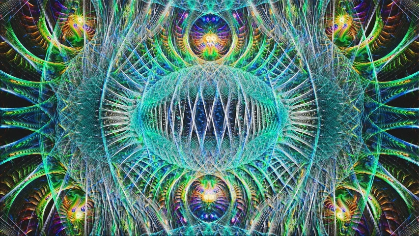 a computer generated image of a green and blue pattern, digital art, inspired by Amanda Sage, tumblr, psychedelic art, cosmic energy wires, torus energy, refracted sparkles, lsd feathers