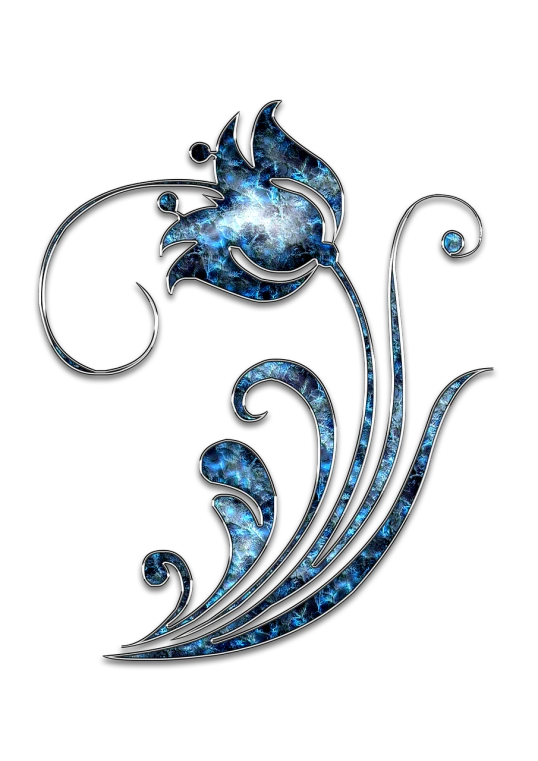 a close up of a flower on a black background, digital art, blue and silver colors, art nouveau curves and swirls, a beautiful artwork illustration, intricate galaxy inlay