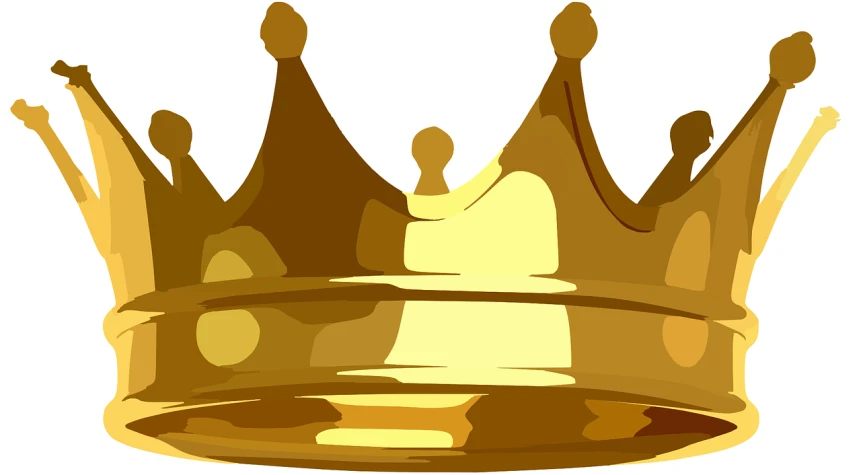 a golden crown on a white background, a cartoon, pixabay, digital art, on a reflective gold plate, king of the hill, polished : :, golden halo