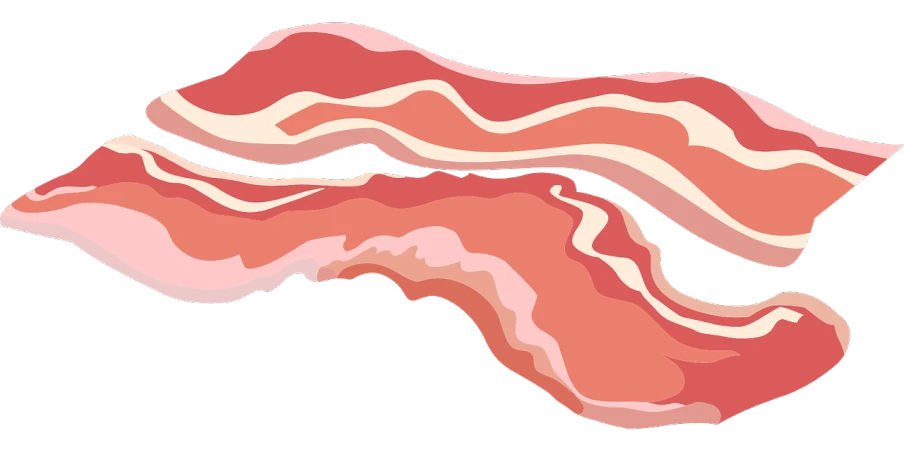 two slices of bacon on a black background, an illustration of, inspired by Peggy Bacon, pixabay, digital art, no gradients, pink slime everywhere, left profile, clipart