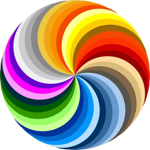 a multicolored circular object on a white background, a picture, colorful palette illustration, whirlwind, no gradients, 6 colors