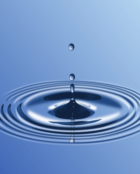 a drop of water falling into a body of water, a digital rendering, by Alison Watt, flickr, minimalism, honey ripples, blue realistic 3 d render, concentric circles, stock photo