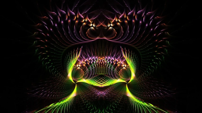 a computer generated image of a woman's face, by Daniel Chodowiecki, tumblr, psychedelic art, glowing owls, infinite fractal mandala tunnel, gold green and purple colors”, psychedelic frog