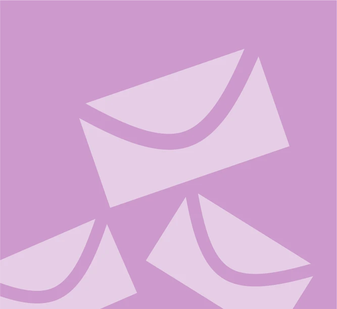 a couple of envelopes sitting on top of each other, an illustration of, postminimalism, pastel purple background, icon pattern, loosely cropped, three