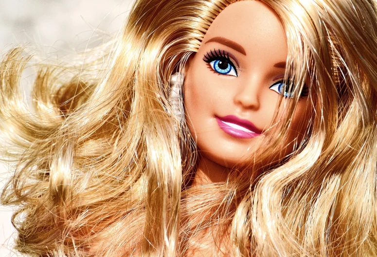 a close up of a barbie doll with blonde hair, a picture, flickr, pop art, high quality product image”, hair is floating, toy photo, full res