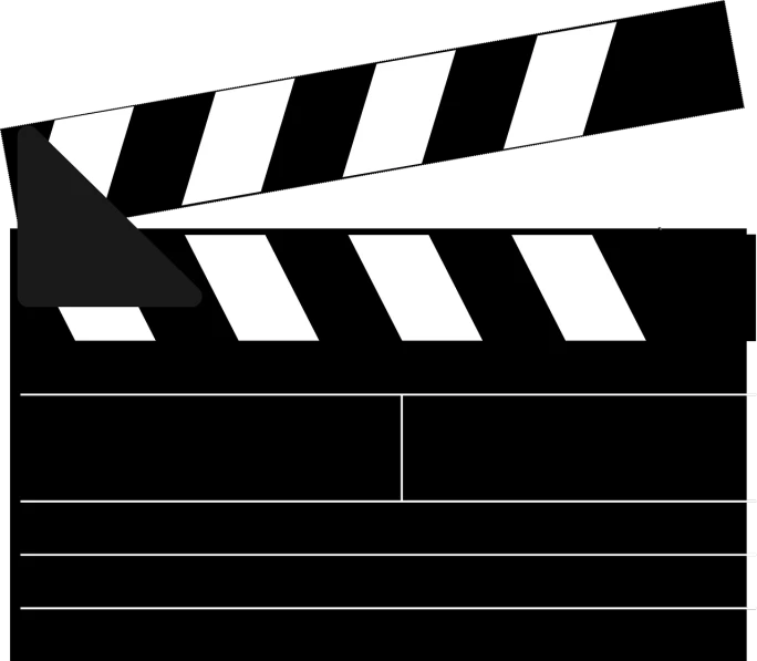 a black and white photo of a movie clapper, a picture, pixabay, black backround. inkscape, banner, deck, ( land )
