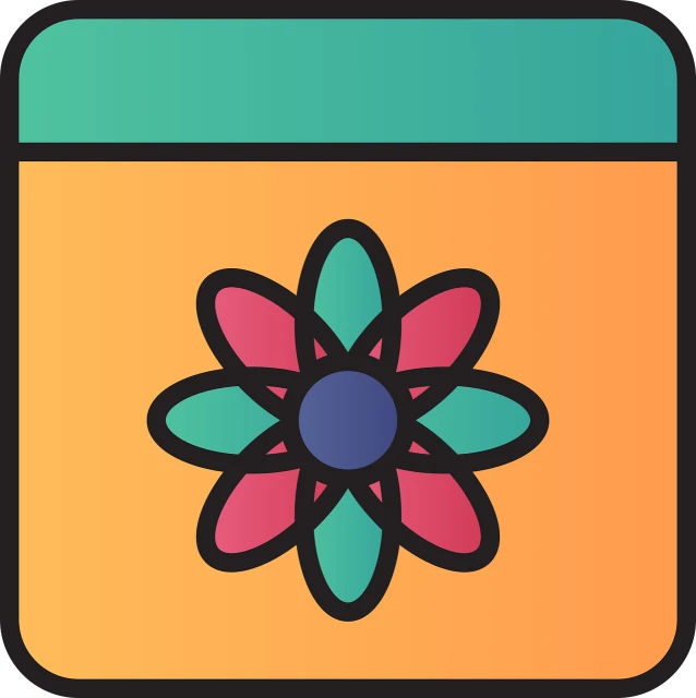 a square icon with a flower in the center, vector art, inspired by Auguste Herbin, trending on pexels, process art, light mode, colorful palette illustration, icon pack, stylized bold outline