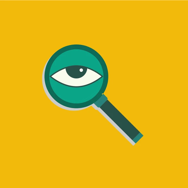 a magnifying glass with an eye on it, inspired by Emiliano Ponzi, naive art, simple 2d flat design, worksafe. illustration, cartoon style illustration, sharp focus illustration