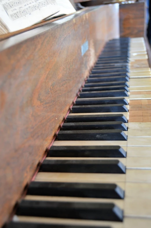 a close up of the keys of a piano, by Robert Medley, modernism, rustic, from the distance, museum quality photo, photo taken in 2018