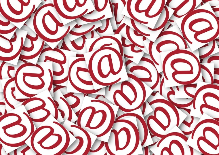 a pile of red and white email symbols, letterism, red wallpaper design, ad image, high quality product image”