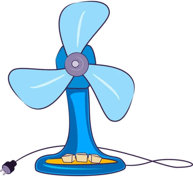 a blue fan sitting on top of a table, an illustration of, fluorescent, clip art, electricity, beutiful