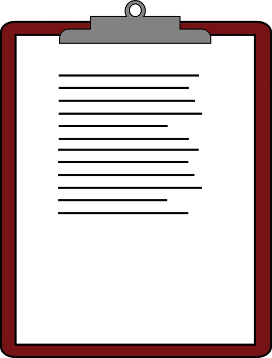 a clipboard with a piece of paper on it, a screenshot, by Robert Freebairn, minimalism, maroon and white, line - art, large vertical blank spaces, style of ancient text