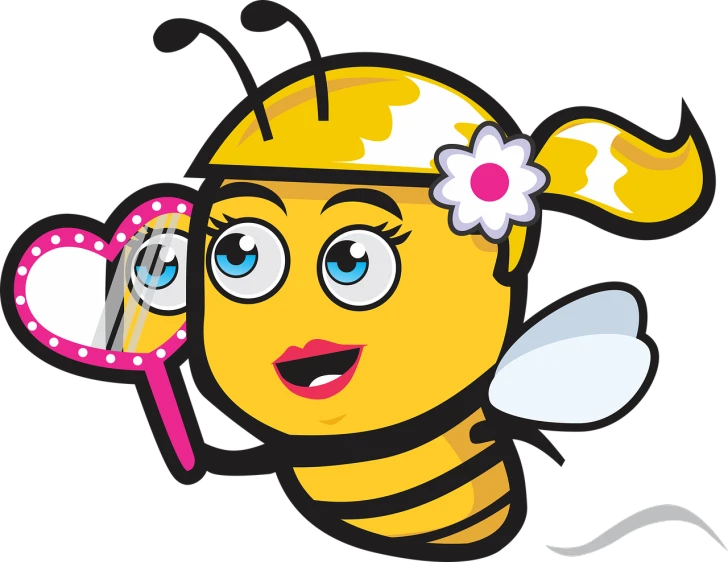 a cartoon bee holding a mirror and comb, vector art, pixabay, naive art, beauty girl, on black background, 4 k'', digital screenshot