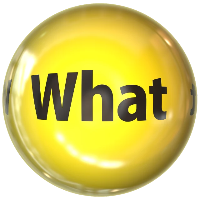 a yellow ball with the word what on it, a picture, digital art, clipart, gold body, information, ideas