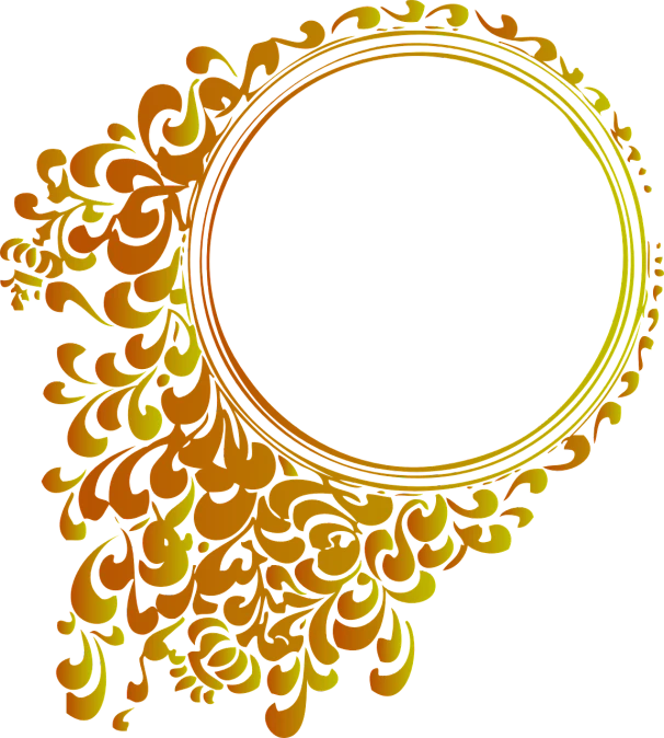 an ornate gold frame on a black background, vector art, by Sun Long, baroque, orange halo, huge black circle, yellow-orange, circular tattoo
