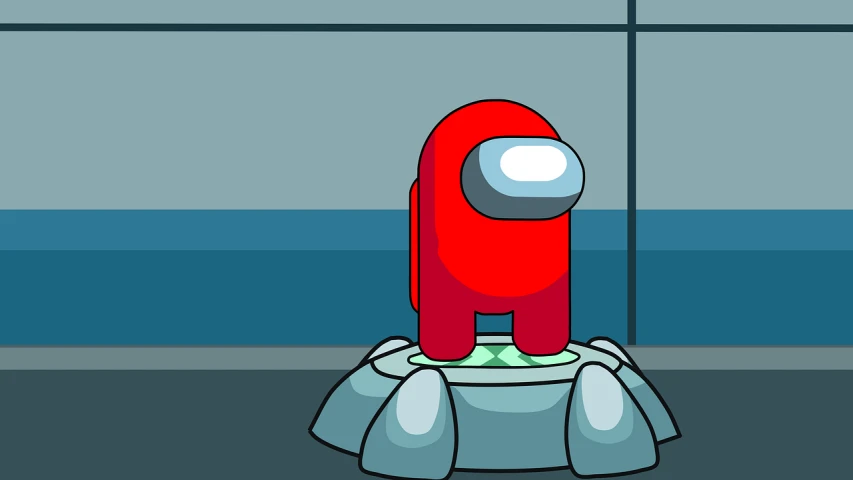 a red rocket sitting on top of a table, a hologram, inspired by Goro Fujita, altermodern, cartoonish vector style, robot in a server room, for aaa game, the toilet is shiny