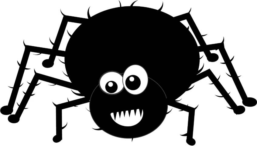 a black and white picture of a spider, a cartoon, by Eva Švankmajerová, pixabay, digital art, big teeth smiling monster, black silhouette, ladybug as a monster, aaaaaaaaaaaaaaaaaaaaaa