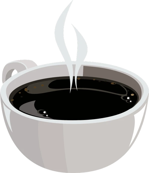 a cup of coffee with steam coming out of it, a digital rendering, by David Garner, pixabay, cel shaded vector art, black main color, high detail illustration, white