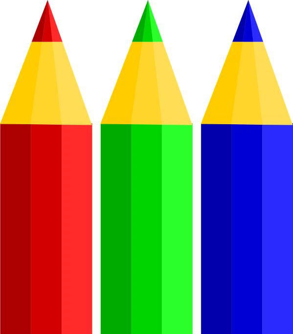 a row of colored pencils on a black background, a digital painting, inspired by Auguste Herbin, pixabay, illustrator vector graphics, three colors, coloring book, red yellow blue