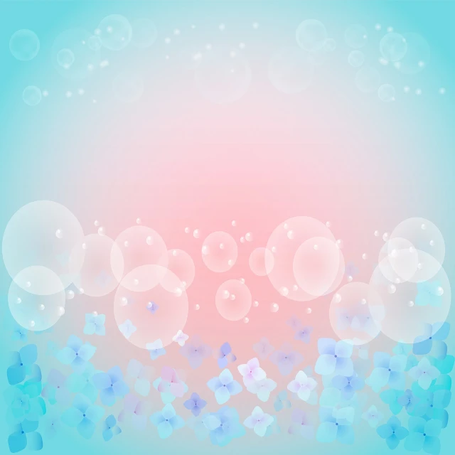 a blue and pink background with bubbles and flowers, an illustration of, by Taiyō Matsumoto, romanticism, soft butterfly lighting, translucent sphere, peach and goma style, hydrangea