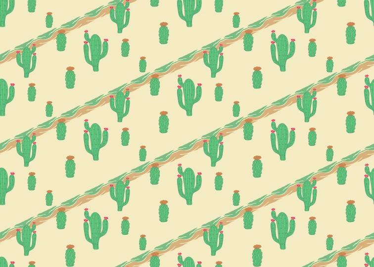 a pattern of cactus plants on a yellow background, a picture, inspired by Katsushika Ōi, tumblr, naive art, fence line, smooth in _ the background, strings background, desert transition area