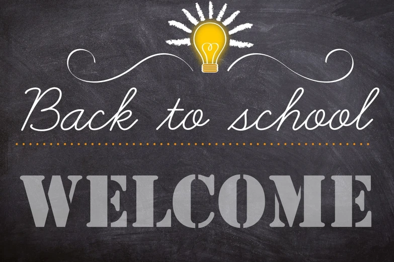 a chalkboard with the words back to school welcome, a picture, by Rhea Carmi, shutterstock, sbt, professionally designed, gray, background image