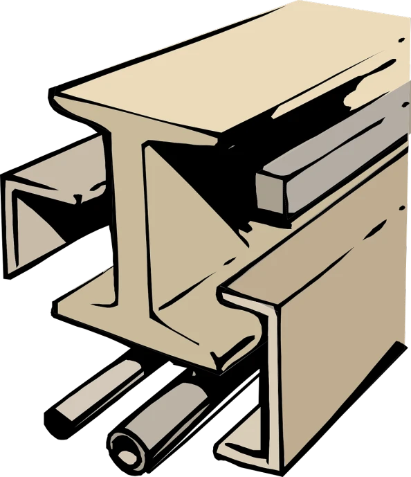 a computer desk with a printer on top of it, an illustration of, deviantart, bauhaus, steel studs, profile close-up view, woodcut style, metal bars