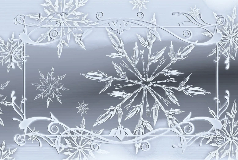 a close up of a snowflake on a metal surface, a digital rendering, with clear glass, ornate and flowing, closeup photo