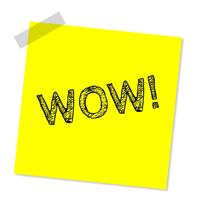 a yellow post it with the word wow written on it, by artist, pixabay, !!! very coherent!!! vector art, excitement, it is glowing, wikihow illustration