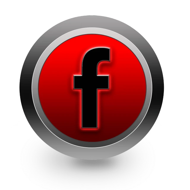 a red button with the letter f on it, a digital rendering, flickr, digital art, facebook profile picture, with a black background, logo has”, metal