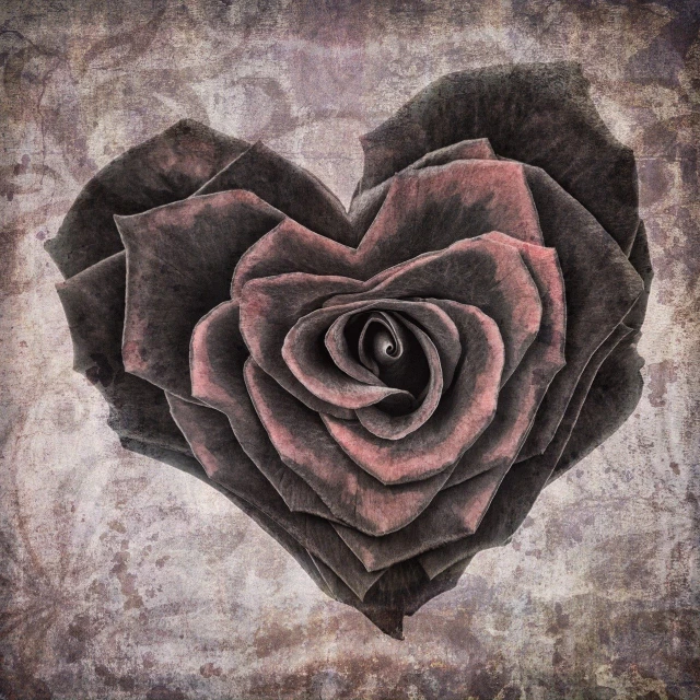 a rose in the shape of a heart, inspired by Jan Henryk Rosen, gothic art, aged photo, black lotus, 1900s photo