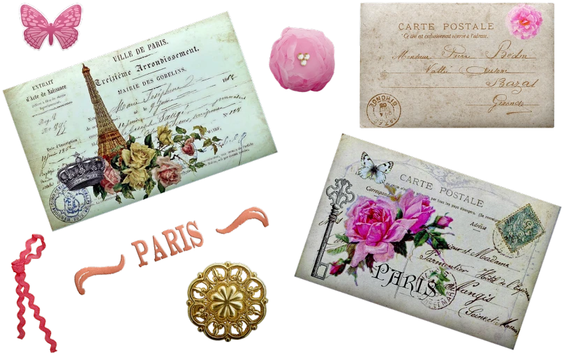 a bunch of items sitting on top of a table, inspired by François Girardon, flickr, mail art, paris background, rose, ornate jewelry, website banner